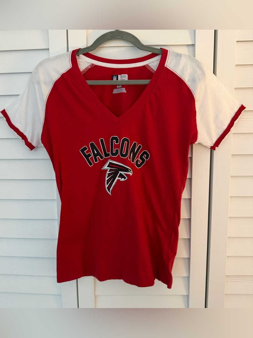 NFL Atlanta Falcons Women's Red V-Neck Tee, Game Day, Football, Georgia